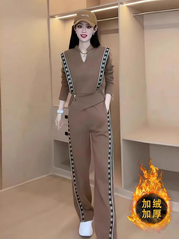 Vintage Spring utumn Pullover Full Zip Up Sweatshirt Wide Leg Pants Women Woman Two Piece Set Brown Fleece And Thick Tracksuit
Vintage Spring utumn Pullover Full Zip Up Sweatshirt Wide Leg Pants Women Woman Two Piece Set Brown Fleece And Thick Tracksuit