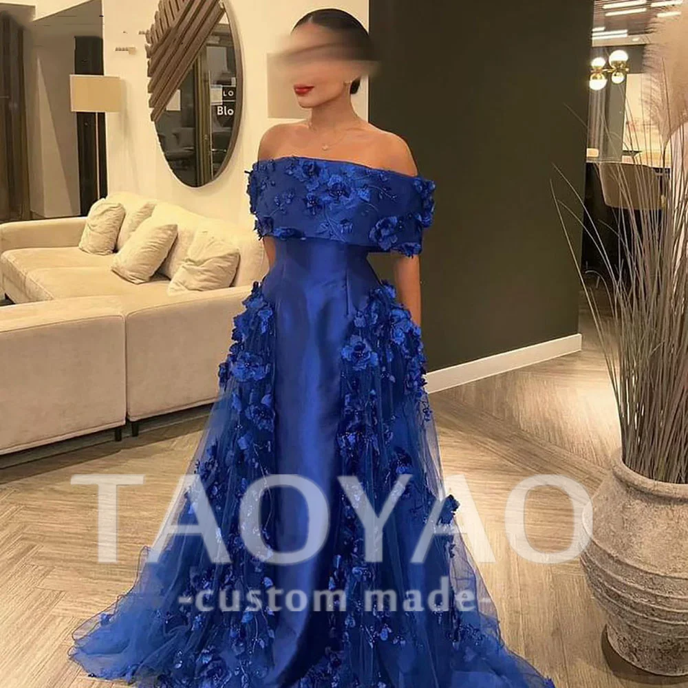Royal Blue Satin Off Shoulder Graceful Evening Dresses A-Line Off Shoulder Appliques Flowers Backless Party Prom Gown for Women
Royal Blue Satin Off Shoulder Graceful Evening Dresses A-Line Off Shoulder Appliques Flowers Backless Party Prom Gown for Women