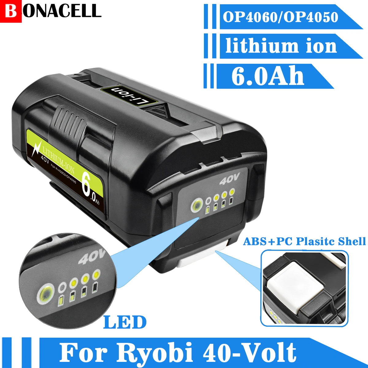 40V 6.0Ah Replacement Battery for Ryobi 40V Lithium Battei Compatible for Ryobi 40V Battery Cordless Tools OP4050A OP4015 OP4060
40V 6.0Ah Replacement Battery for Ryobi 40V Lithium Battei Compatible for Ryobi 40V Battery Cordless Tools OP4050A OP4015 OP4060
