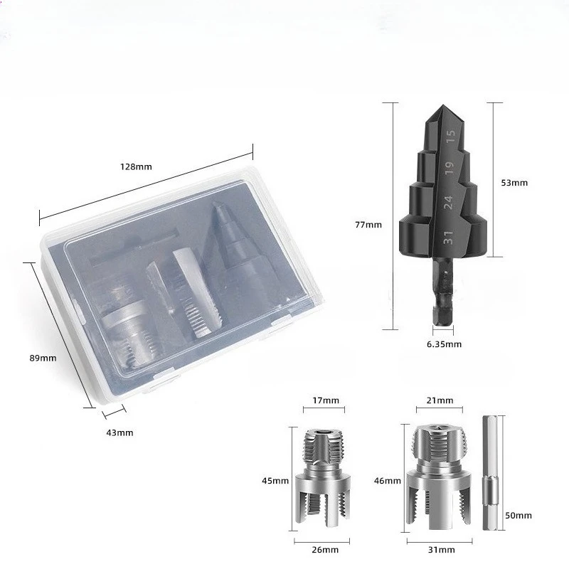 1set PPR/PVC Water Pipe Threader Internal External Threading Triple-Flute Counterbore Drill Bit Plastic Pipe Threader Kit
1set PPR/PVC Water Pipe Threader Internal External Threading Triple-Flute Counterbore Drill Bit Plastic Pipe Threader Kit