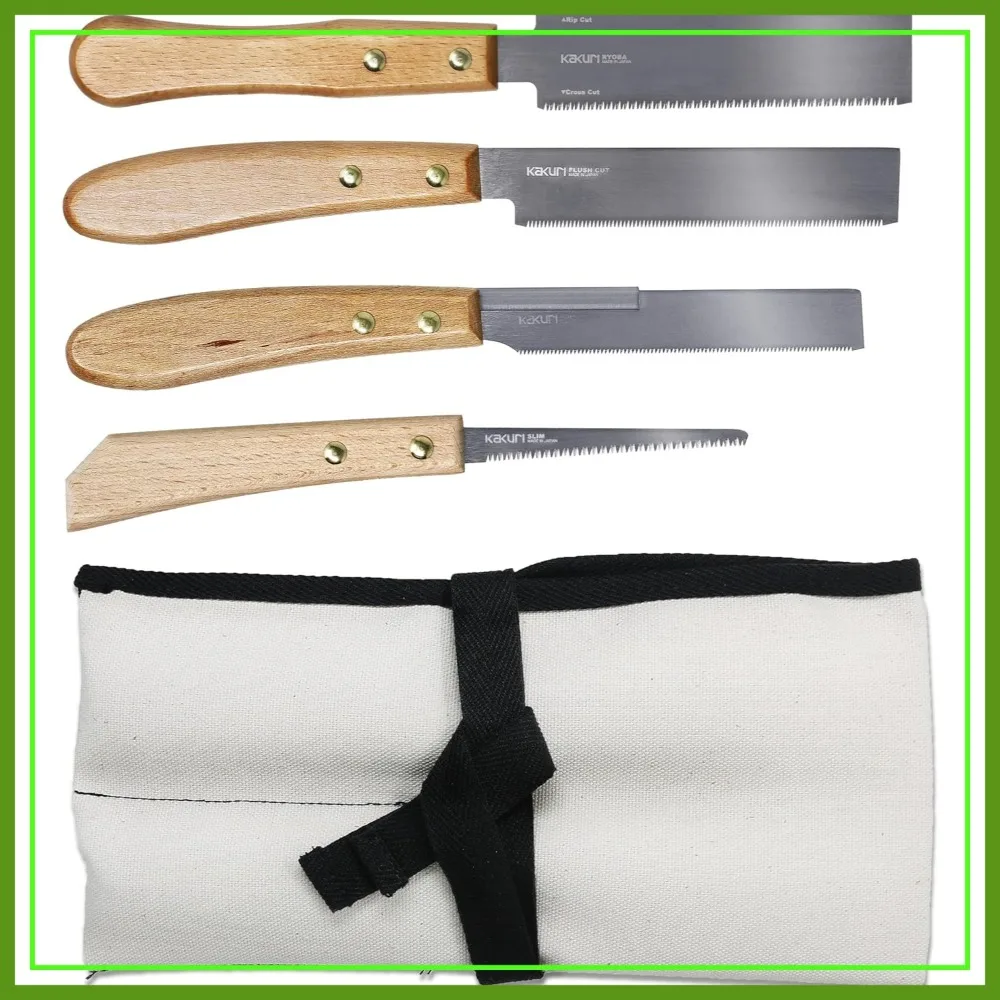 Mini Japanese Pull Saw Set 4-Piece with Canvas Case - Ryoba, Flush Cut, Dozuki, Keyhole - Made in Japan
Mini Japanese Pull Saw Set 4-Piece with Canvas Case - Ryoba, Flush Cut, Dozuki, Keyhole - Made in Japan