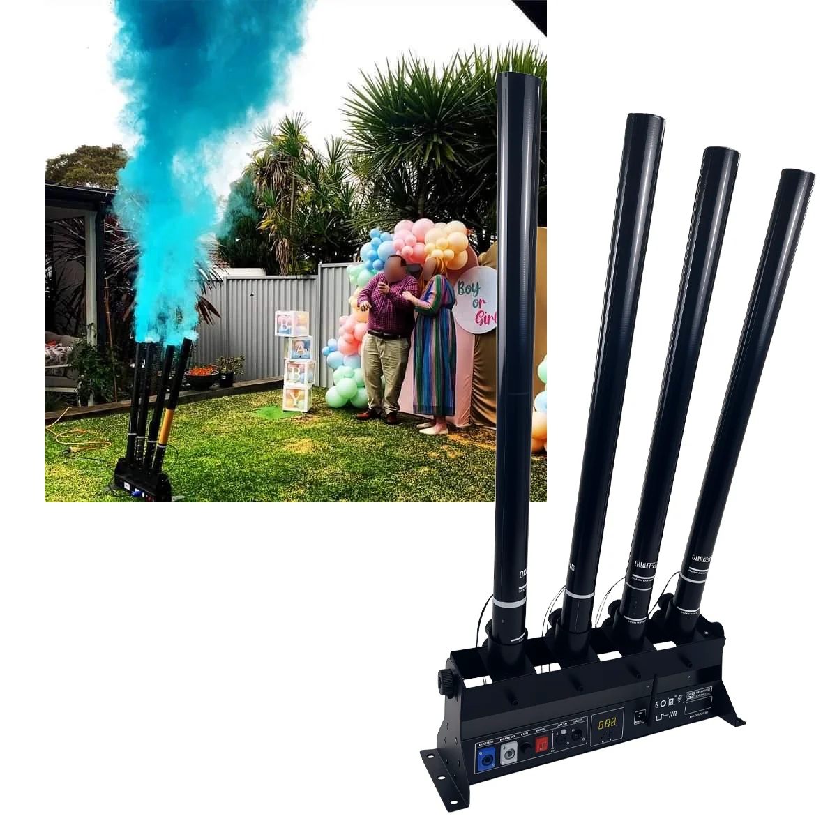 Gender Reveal Baby Shower Boy or Girl 4 shots Electronic Confetti Launcher DMX512 Control Metal Remote Cannon Outdoor Wedding Dj
Gender Reveal Baby Shower Boy or Girl 4 shots Electronic Confetti Launcher DMX512 Control Metal Remote Cannon Outdoor Wedding Dj