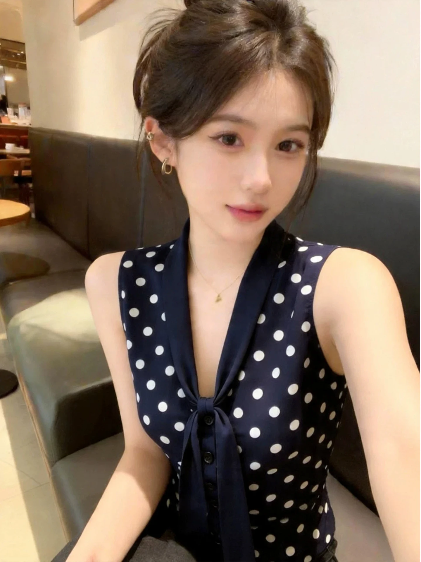 Blue Polka Dot Bow Tie Shirt Women's High Waist Sleeveless V-Neck Backless Top Korean Style Summer Fashion Ladies' Blouse
Blue Polka Dot Bow Tie Shirt Women's High Waist Sleeveless V-Neck Backless Top Korean Style Summer Fashion Ladies' Blouse