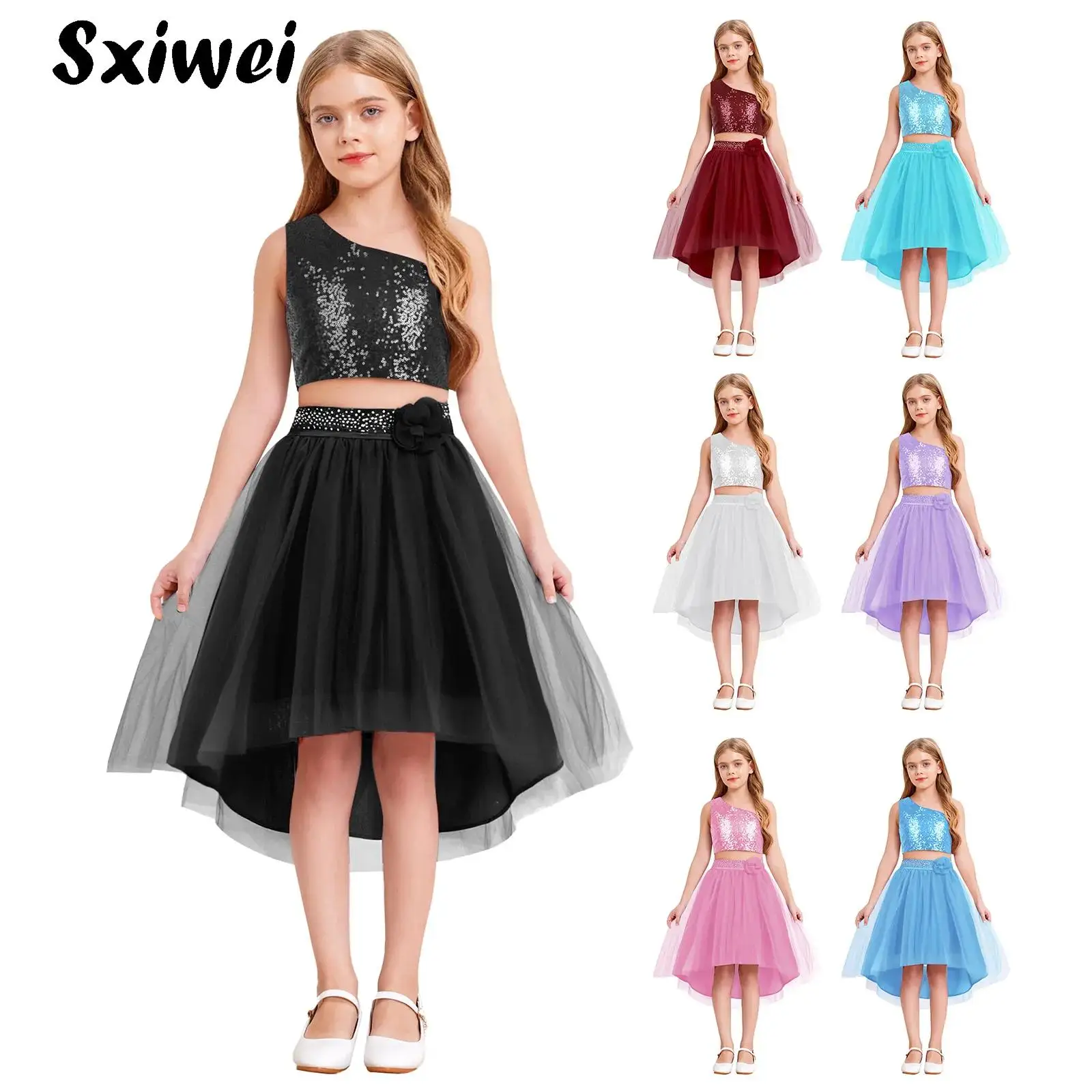 Girls Sparkly Sequin One Shoulder Princess Dress Elegant Crop Tops with Tulle Skirt Set for Evening Cocktail Wedding Bridesmaid
Girls Sparkly Sequin One Shoulder Princess Dress Elegant Crop Tops with Tulle Skirt Set for Evening Cocktail Wedding Bridesmaid