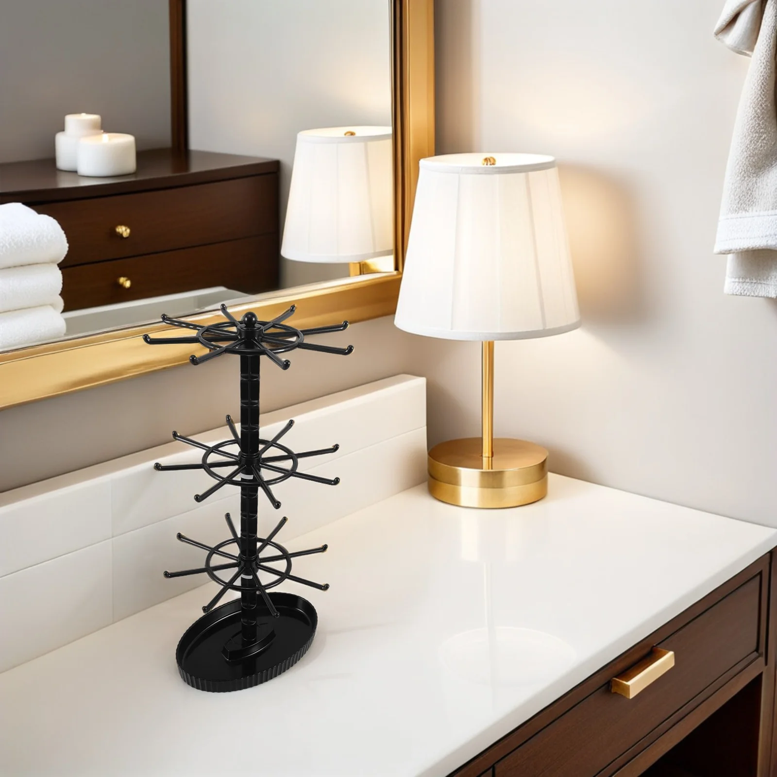 3 Tier Jewelry Storage Rack Rotating Necklace Display Stand For Necklaces Bracelets Keychains Tangle-Free Organizer Desktop