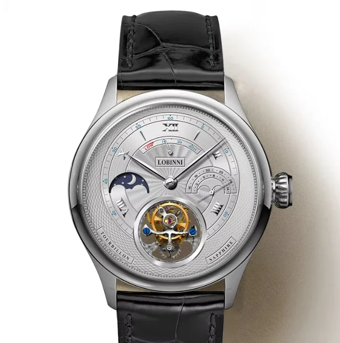 LOBINNI Men Tourbillon Watch 42mm Luxury Manual Winding Mechanical Wristwatch Sapphire Power Reserve Date Day-Night Dial
LOBINNI Men Tourbillon Watch 42mm Luxury Manual Winding Mechanical Wristwatch Sapphire Power Reserve Date Day-Night Dial