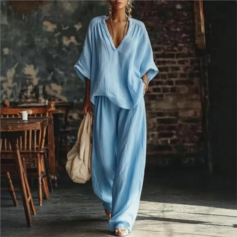 2026 New Summer Women's Two-piece Set Casual Short-sleeve Trousers Shirt Loose Pants White 2-piece Set Suit For Women Clothing
2026 New Summer Women's Two-piece Set Casual Short-sleeve Trousers Shirt Loose Pants White 2-piece Set Suit For Women Clothing