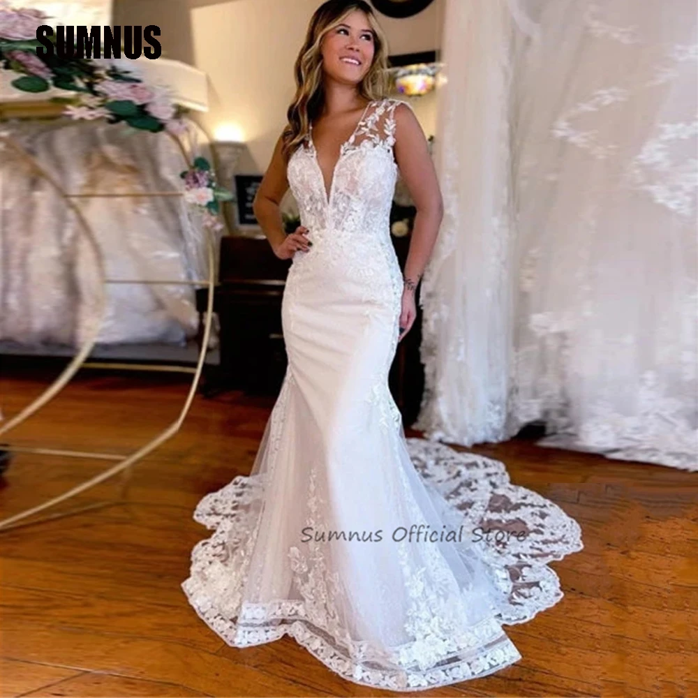 SUMNUS Sexy Princess Mermaid Wedding Dresses Sleeveless Deep V Neck Bride Dress Elegant Wedding Bridal Gown for Women Customized
SUMNUS Sexy Princess Mermaid Wedding Dresses Sleeveless Deep V Neck Bride Dress Elegant Wedding Bridal Gown for Women Customized