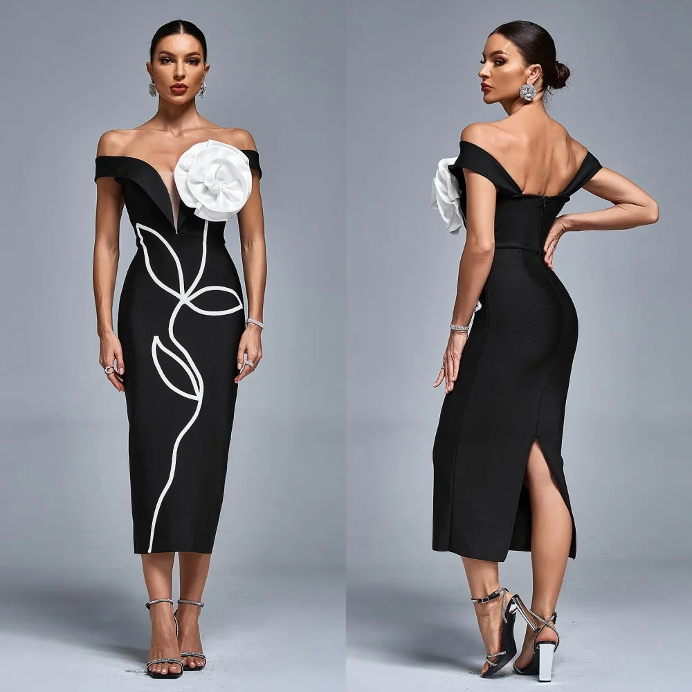 Customized Pastrol Jersey Pleat Handmade Flower Column Off-the-shoulder Midi Dresses Bespoke Occasion Dresses
Customized Pastrol Jersey Pleat Handmade Flower Column Off-the-shoulder Midi Dresses Bespoke Occasion Dresses