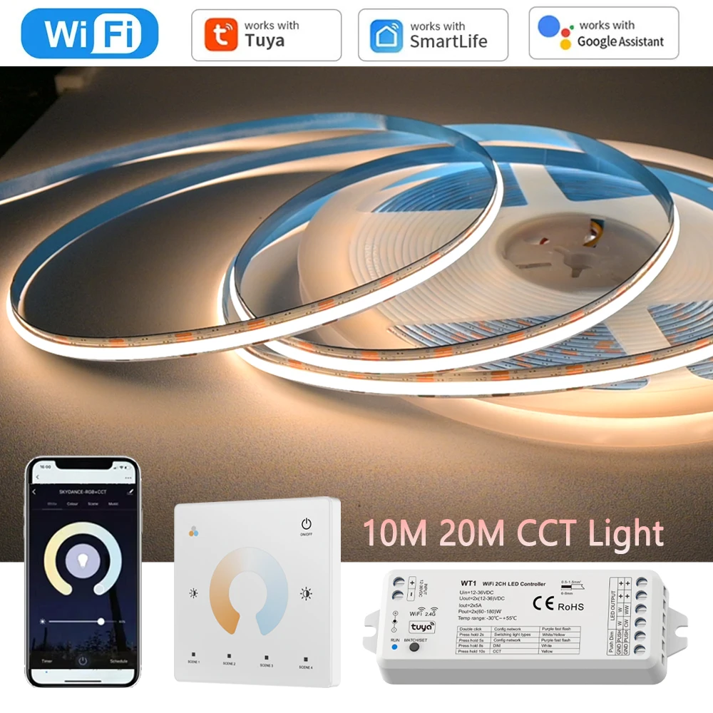 Светодиодная лента Tuya WiFi COB CCT 10М/20М без точечных светильников, 24В, для потолка, с сенсорным диммированием 2.4G RF и управлением через Alexa Google Assistant
Светодиодная лента Tuya WiFi COB CCT 10М/20М без точечных светильников, 24В, для потолка, с сенсорным диммированием 2.4G RF и управлением через Alexa Google Assistant