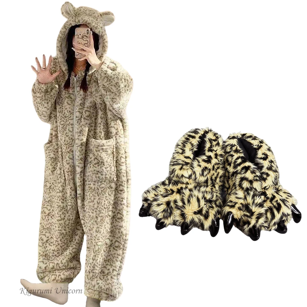 Leopard Hooded Pajamas Animal Kigurumi Unicorn Adult Onesies for Women Winter Sleepwear Flannel Pochets Overall Sets Slippers
Leopard Hooded Pajamas Animal Kigurumi Unicorn Adult Onesies for Women Winter Sleepwear Flannel Pochets Overall Sets Slippers