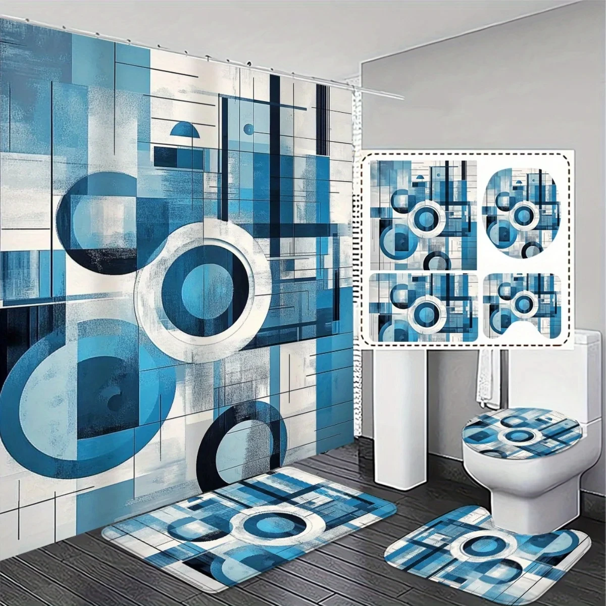 4pcs Fashionable and Blue Geometric High Quality Shower Curtain and Non-Slip Bath Mat Set for Bathroom Decor Exquisite and
4pcs Fashionable and Blue Geometric High Quality Shower Curtain and Non-Slip Bath Mat Set for Bathroom Decor Exquisite and