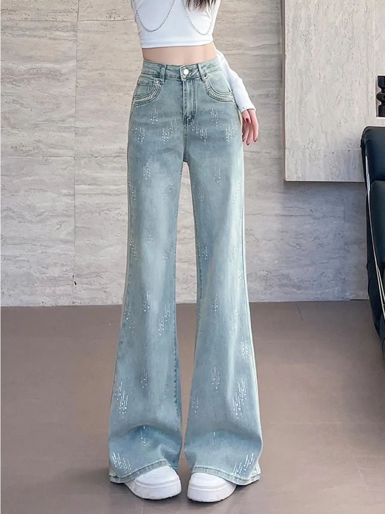 Blue Sparkling Diamond Micro Flared Jeans for Women High Waist Slim Fit Denim Pants 2026 Spring Summer New Bell-bottom Trousers
Blue Sparkling Diamond Micro Flared Jeans for Women High Waist Slim Fit Denim Pants 2026 Spring Summer New Bell-bottom Trousers