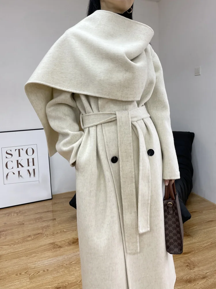 New Fashion Scarf Collar Warm Double-sided Wool Coat Loose Women Fashion Double-breasted Long Woolen Coat Female Clothing Autumn
New Fashion Scarf Collar Warm Double-sided Wool Coat Loose Women Fashion Double-breasted Long Woolen Coat Female Clothing Autumn