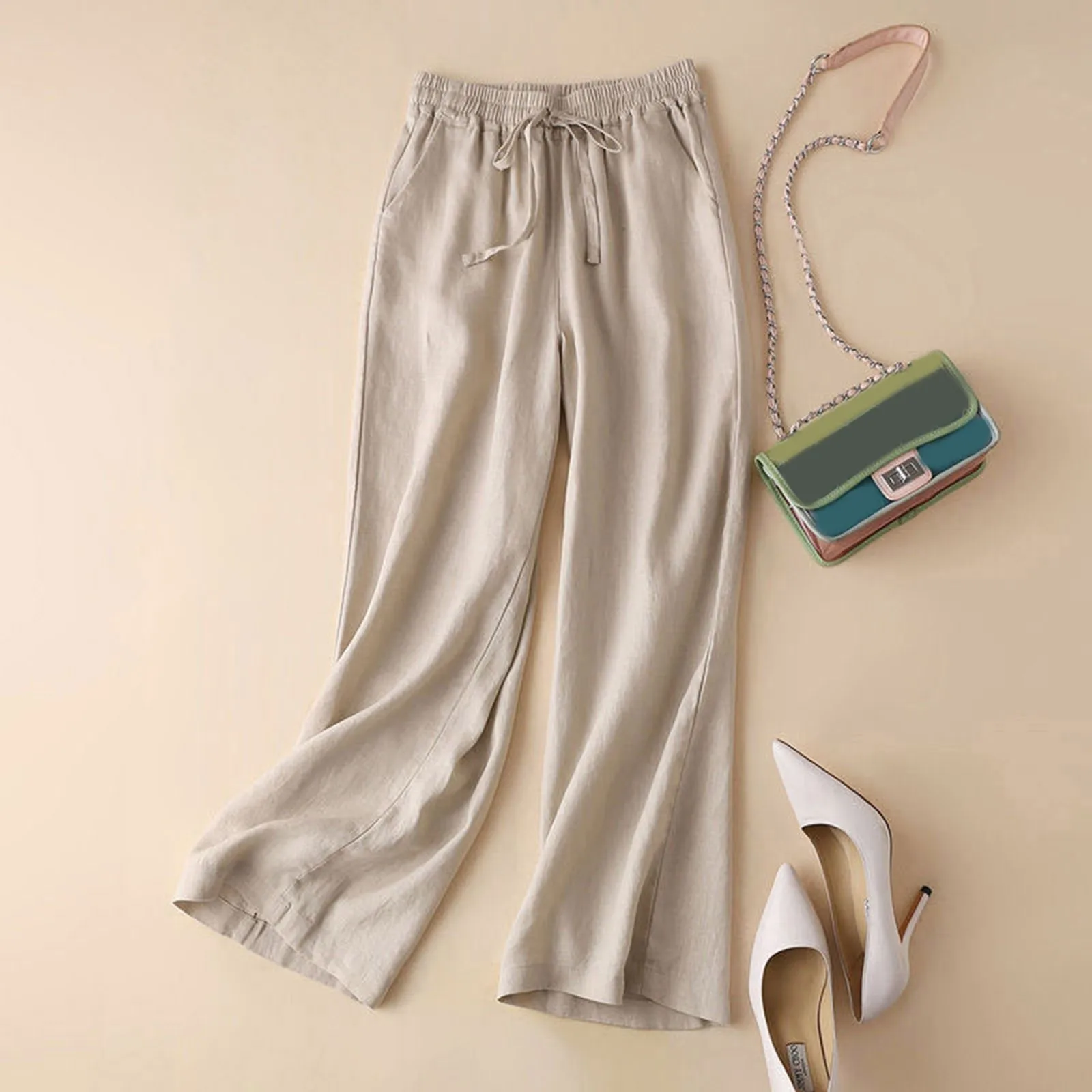 Cotton Linen Blended Pants Women Solid Color Breathable Loose Female Trousers Drawstring Summer Wide Leg Pants
Cotton Linen Blended Pants Women Solid Color Breathable Loose Female Trousers Drawstring Summer Wide Leg Pants