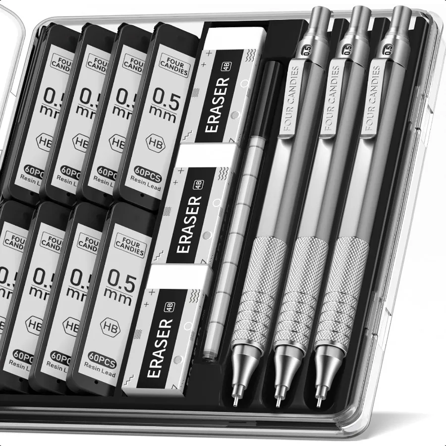 0.5mm Mechanical Pencil Set with Case 3PCS Metal Artist Lead Pencil with 8 Tubes 480PCS HB Lead Refills 3 Erasers 9 Eraser Refi
0.5mm Mechanical Pencil Set with Case 3PCS Metal Artist Lead Pencil with 8 Tubes 480PCS HB Lead Refills 3 Erasers 9 Eraser Refi