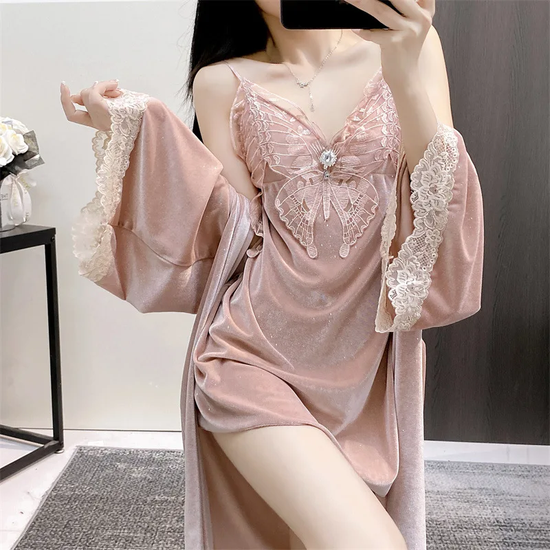 Temptation Lace sequin Nightgown Sexy Female Loungewear Intimate Lingerie Velour Bathrobe Sleepwear Autumn Homewear
Temptation Lace sequin Nightgown Sexy Female Loungewear Intimate Lingerie Velour Bathrobe Sleepwear Autumn Homewear