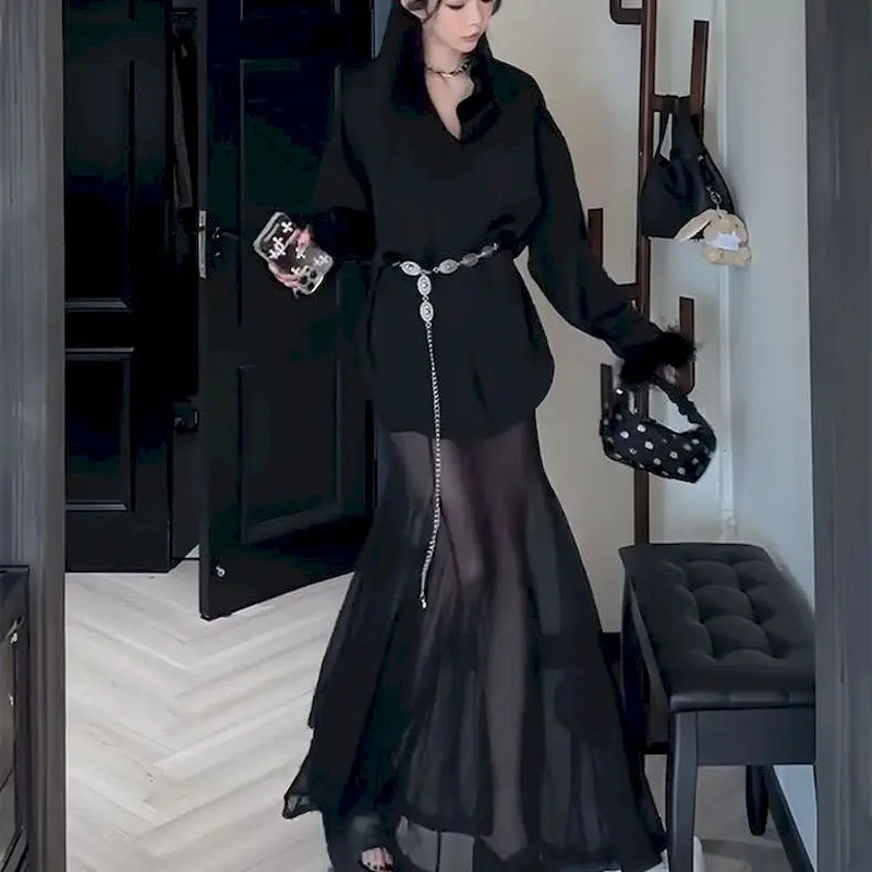 Женские юбочные костюмы: высококачественные ретро-комплекты в стиле «Spicy Girl», черные, весенне-летние, трендовые, свободные рубашки с сетчатыми вставками и длинные юбки, комплекты из двух предметов
Женские юбочные костюмы: высококачественные ретро-комплекты в стиле «Spicy Girl», черные, весенне-летние, трендовые, свободные рубашки с сетчатыми вставками и длинные юбки, комплекты из двух предметов