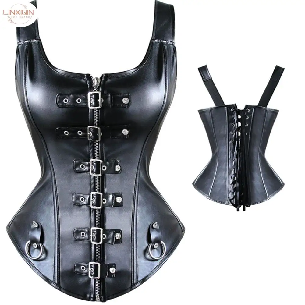 

LINXIQIN Synthetic Leather Steel Boned CORSET Strong SEXY Goth Steampunk Bondage Top Punk Corsets Waist Trainer