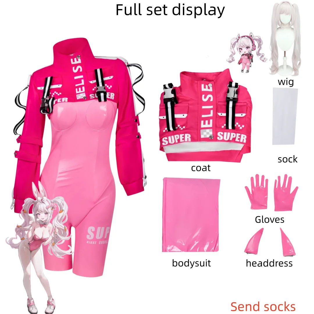 Victory Goddess cosplay complete outfit including leather jumpsuit, jacket, wig, and bunny ear accessories, suitable for Hallowe
Victory Goddess cosplay complete outfit including leather jumpsuit, jacket, wig, and bunny ear accessories, suitable for Hallowe