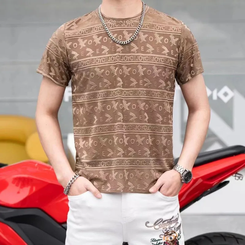 GELITAYIN Summer Ice Silk Men's T-Shirt Cooling Breathable Fashion Jacquard Printing Top Loose Fit Casual Comfortable Thin Short 
GELITAYIN Summer Ice Silk Men's T-Shirt Cooling Breathable Fashion Jacquard Printing Top Loose Fit Casual Comfortable Thin Short