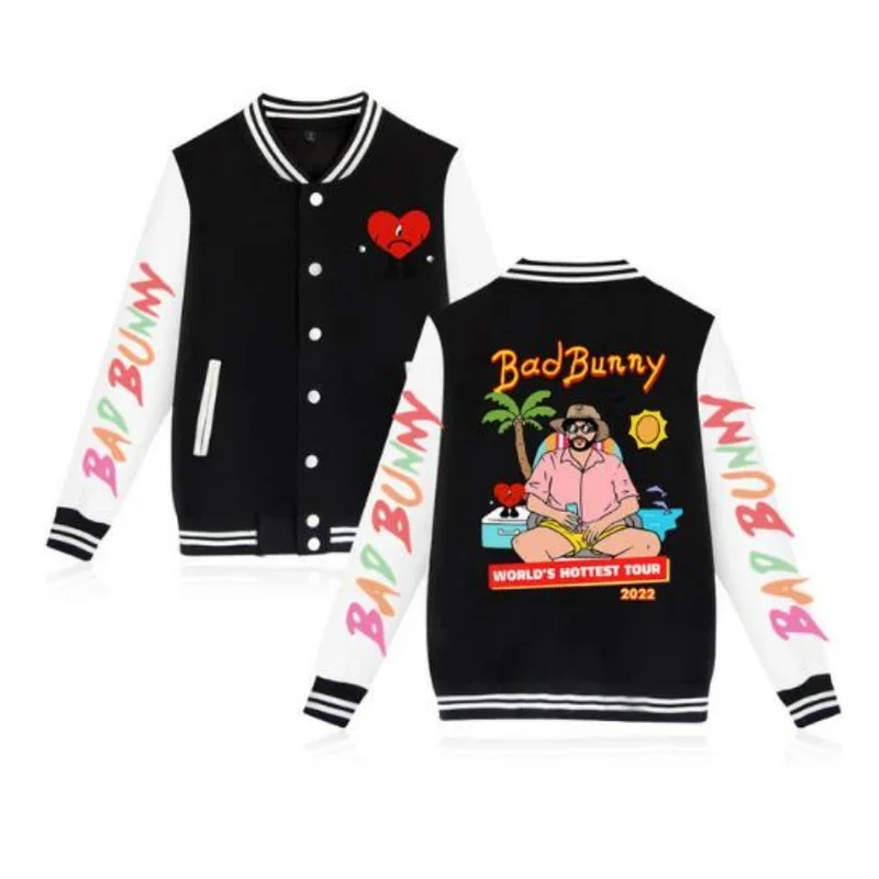 Бейсбольная Униформа на молнии Bad Bunny un Verano, мужские куртки, уличная одежда, Свитшот в стиле хип-хоп Харадзюку, толстовка, повседневная спортивная одежда 
Бейсбольная Униформа на молнии Bad Bunny un Verano, мужские куртки, уличная одежда, Свитшот в стиле хип-хоп Харадзюку, толстовка, повседневная спортивная одежда