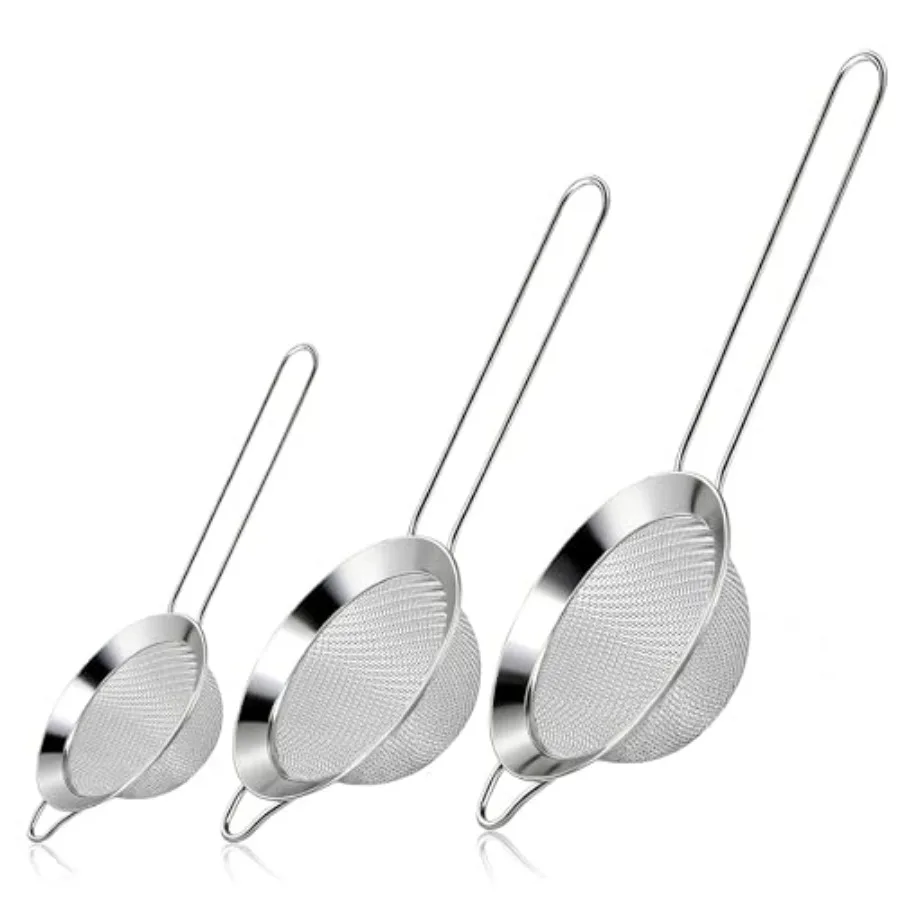 3 Pcs Fine Mesh Strainers with Handle, Stainless Steel Sifter Metal Strainer Set, Small Mini Sieve for Kitchen, Tea, Cocktail,
3 Pcs Fine Mesh Strainers with Handle, Stainless Steel Sifter Metal Strainer Set, Small Mini Sieve for Kitchen, Tea, Cocktail,