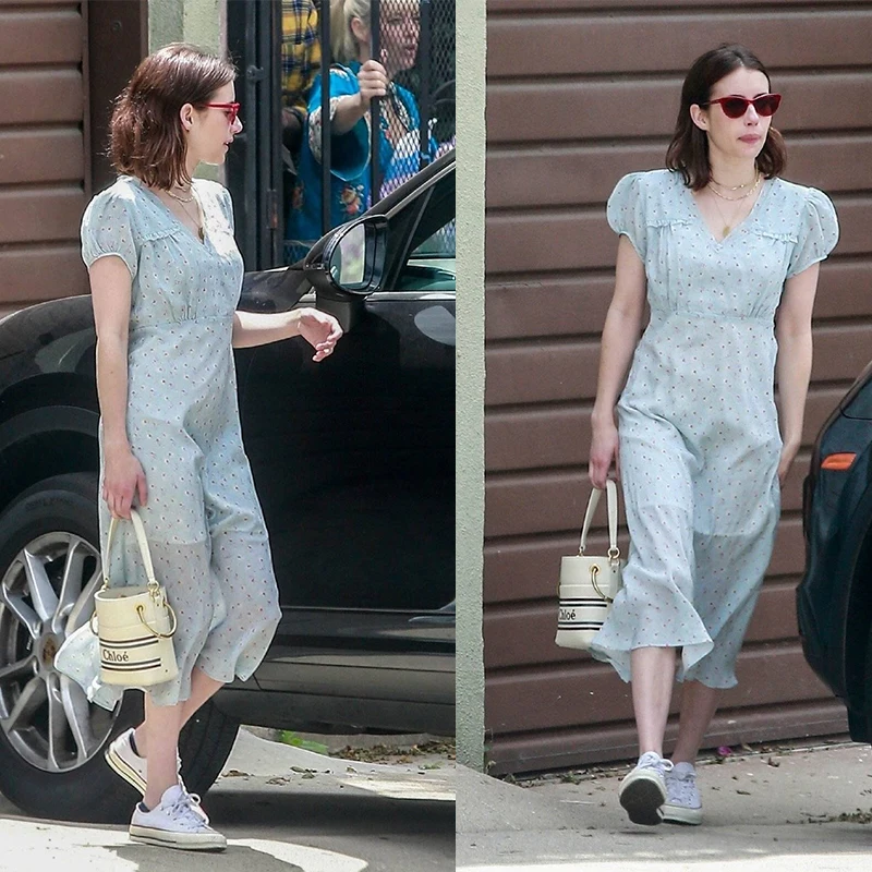Emma Roberts Floral Print Chiffon Comfortable Breathable Midi Dress Street Style High Waist Short Sleeve V-Neck Summer ...
Emma Roberts Floral Print Chiffon Comfortable Breathable Midi Dress Street Style High Waist Short Sleeve V-Neck Summer ...