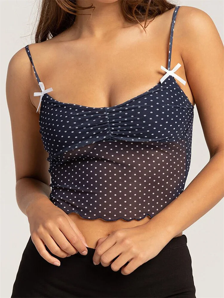 CHRONSTYLE Women Dot Print Camis Tops Sleeveless Strap Open Back V Neck Slim Fit Cropped Tank Tops Mesh See Through Mini Vests
CHRONSTYLE Women Dot Print Camis Tops Sleeveless Strap Open Back V Neck Slim Fit Cropped Tank Tops Mesh See Through Mini Vests