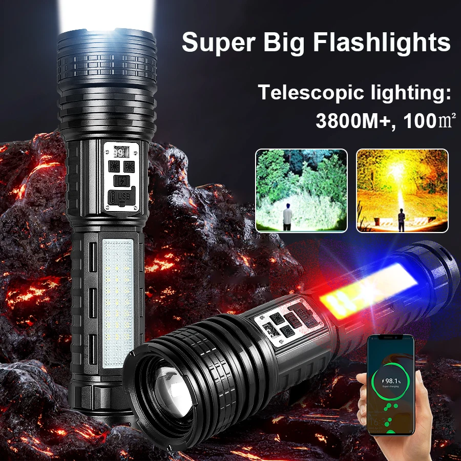 Ultra Bright High Power Led Flashlight Powerful USB Rechargeable COB Flashlight With Side Light Torch for Outdoor Camping Hiking
Ultra Bright High Power Led Flashlight Powerful USB Rechargeable COB Flashlight With Side Light Torch for Outdoor Camping Hiking