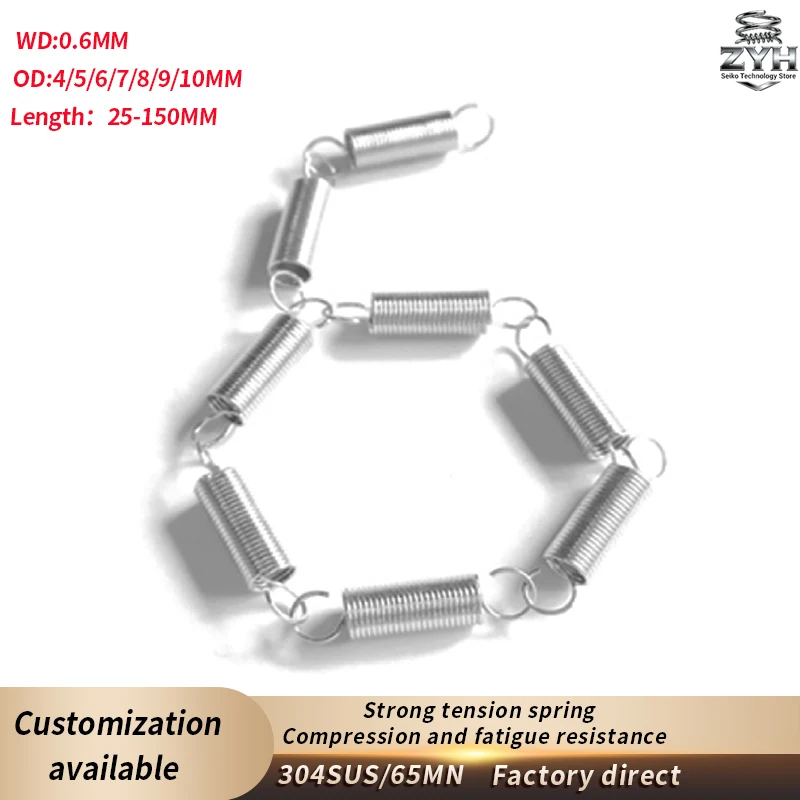 2pcs 304SUS/65MN tension spring WD0.6mm, OD4-10mm, Length 25-150mm hardware accessories tension spring
2pcs 304SUS/65MN tension spring WD0.6mm, OD4-10mm, Length 25-150mm hardware accessories tension spring