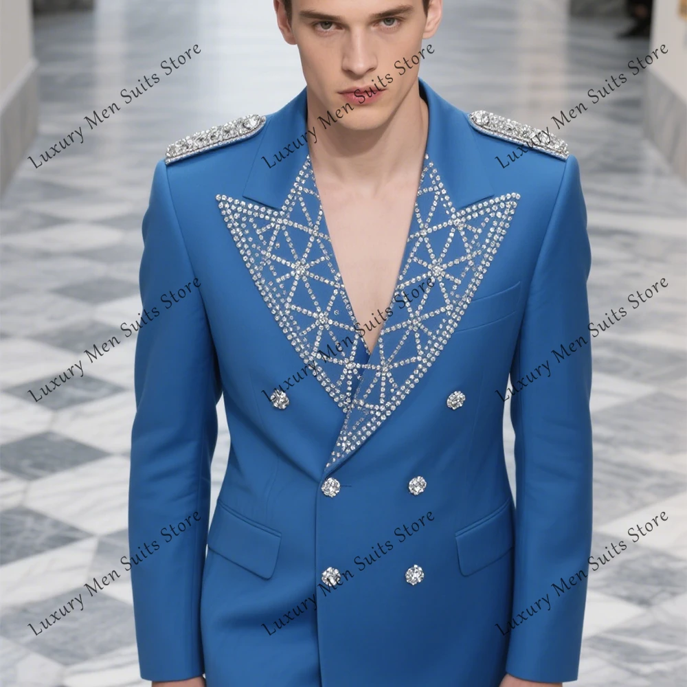Fashion Crystal Male Suits 2 Pieces Double Breasted Tuxedos Wedding Groom Outfits Customized Blazer Pants robe mariage femme
Fashion Crystal Male Suits 2 Pieces Double Breasted Tuxedos Wedding Groom Outfits Customized Blazer Pants robe mariage femme