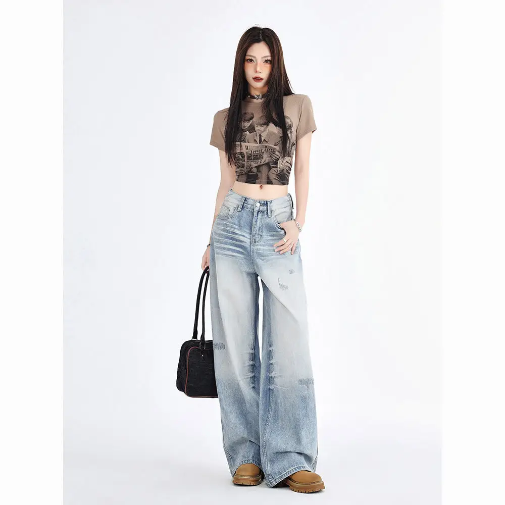 Light Blue American Street Style Bleached Straight Jeans for Women - New Loose High - Waist Wide - Leg Pants
Light Blue American Street Style Bleached Straight Jeans for Women - New Loose High - Waist Wide - Leg Pants