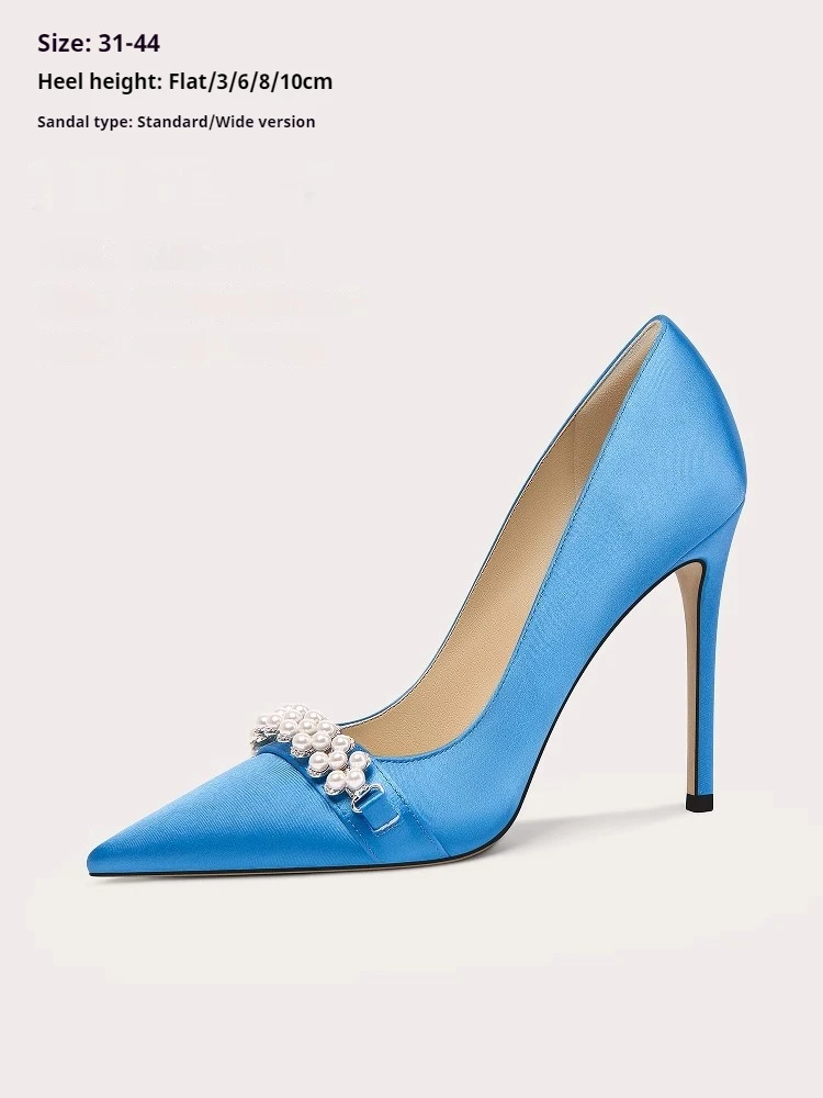 Spring and summer new pointed toe shallow silk pearl flat shoes thin high-heeled banquet dress large size small size women shoes
Spring and summer new pointed toe shallow silk pearl flat shoes thin high-heeled banquet dress large size small size women shoes