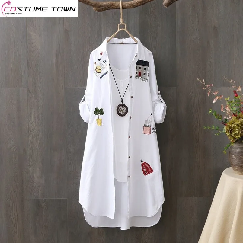 Spring and Summer Cotton Shirt Women's New Loose Mid to Long Top Artistic Embroidered Shirt Sun Protection Clothing
Spring and Summer Cotton Shirt Women's New Loose Mid to Long Top Artistic Embroidered Shirt Sun Protection Clothing