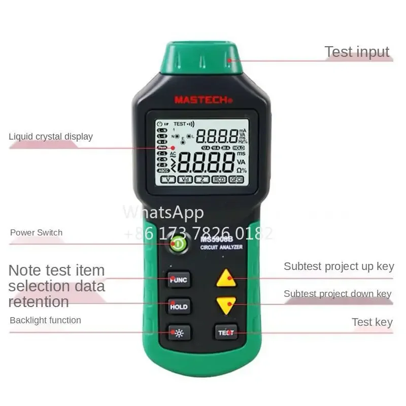 BBAC100-240VMS5908A/MS5908 LCD Circuit Analyzer Tester With Voltage GFCI RCD Tester Socket Tester
BBAC100-240VMS5908A/MS5908 LCD Circuit Analyzer Tester With Voltage GFCI RCD Tester Socket Tester