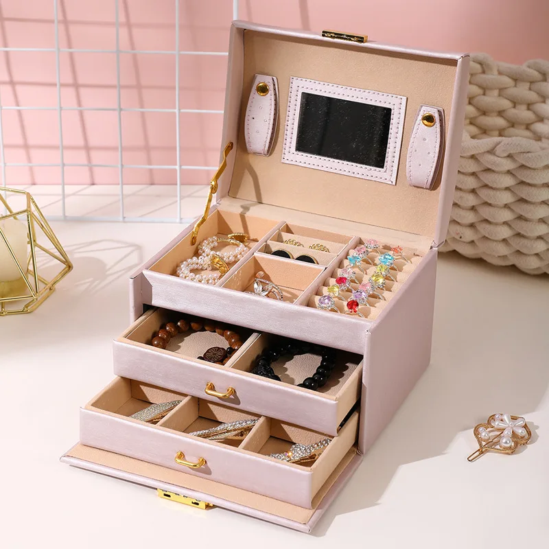 Three Layer Portable Travel Jewelry Box with Mirror Earring Necklace Ring Organizer Storage Display Case
Three Layer Portable Travel Jewelry Box with Mirror Earring Necklace Ring Organizer Storage Display Case