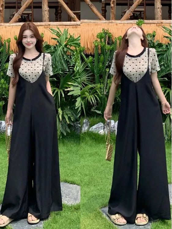Summer 2026 plus Size Women's Fashionable T-Shirt And Overalls Set Slimming Print Concealing Casual High Waist Long Pants
Summer 2026 plus Size Women's Fashionable T-Shirt And Overalls Set Slimming Print Concealing Casual High Waist Long Pants