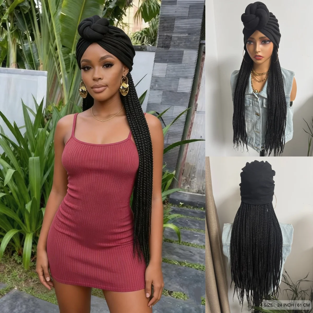 WIGERA Long 24Inch Black Box Braided Synthetic Wig With Headband Turban Hat Box Braiding Hair Extensions Wigs For Black Women
WIGERA Long 24Inch Black Box Braided Synthetic Wig With Headband Turban Hat Box Braiding Hair Extensions Wigs For Black Women
