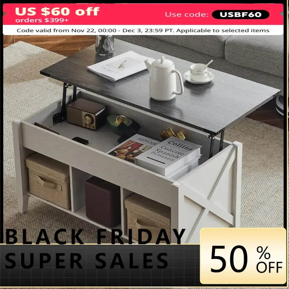 Lift Top Coffee Table, Charcoal Top with White Frame, Farmhouse Cross-Sided Design, with Storage Shelf/Hidden Compartment
Lift Top Coffee Table, Charcoal Top with White Frame, Farmhouse Cross-Sided Design, with Storage Shelf/Hidden Compartment