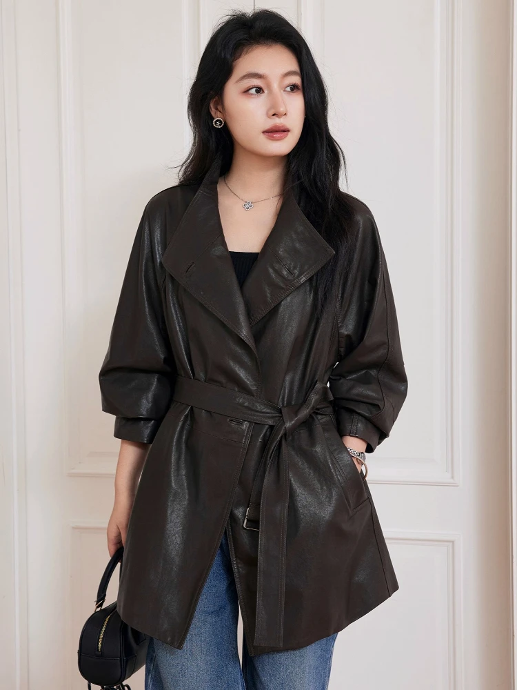 Casual Genuine Leather Windbreaker Jackets Women Spring Autumn Thin Simple Solid Soft Mid-length Real Sheepskin Coat with Belt
Casual Genuine Leather Windbreaker Jackets Women Spring Autumn Thin Simple Solid Soft Mid-length Real Sheepskin Coat with Belt