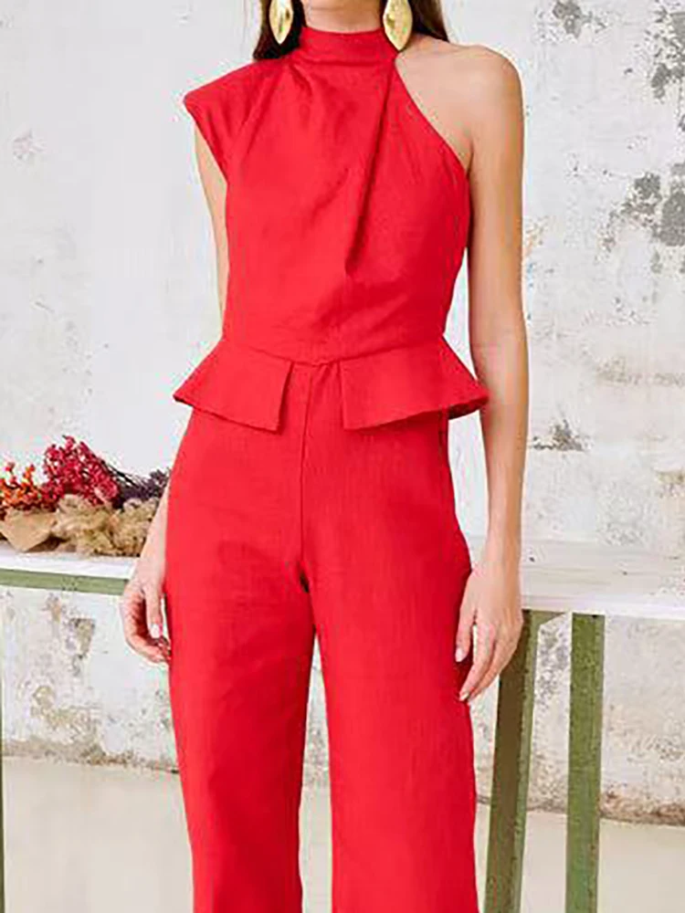 2025 New Summer Stand Collar Irregular Jumpsuit Office Lady Hollow Sleeveless High Waist Playsuit Casual Solid Straight Romper
2025 New Summer Stand Collar Irregular Jumpsuit Office Lady Hollow Sleeveless High Waist Playsuit Casual Solid Straight Romper
