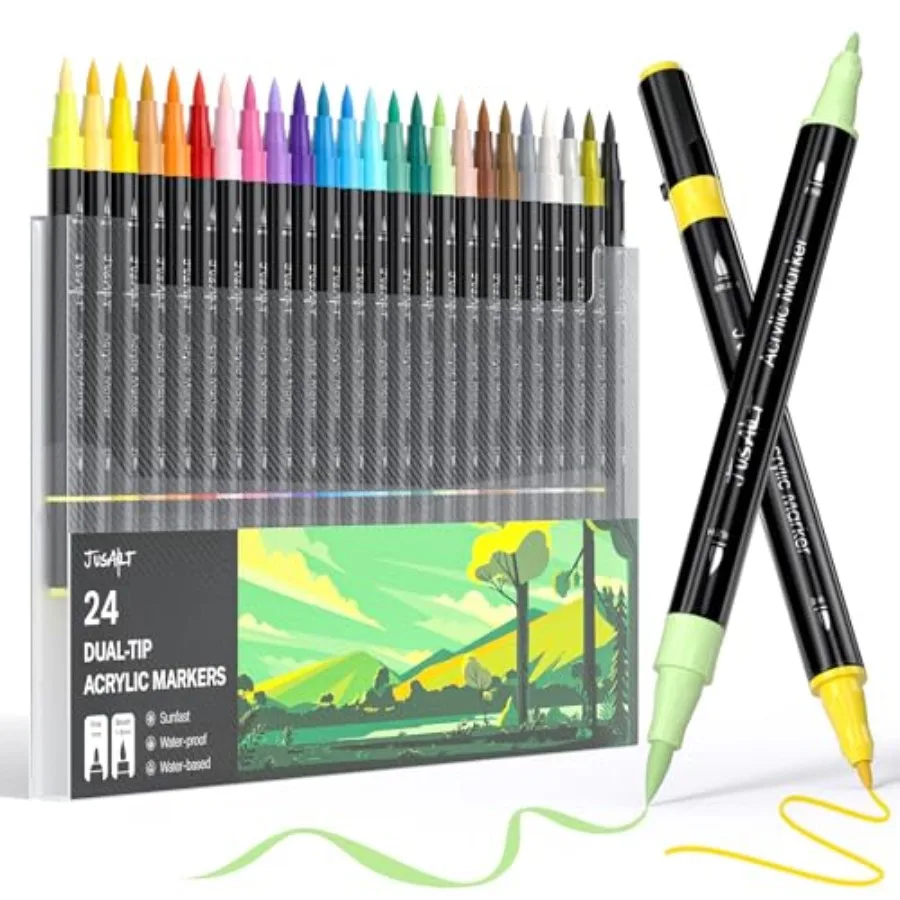 24 Colors Dual Tip Acrylic Paint Pens Markers, Brush and Fine Tip, Premium Paint Pens for Wood, Canvas, Egg, Stone, Fabric, Roc
24 Colors Dual Tip Acrylic Paint Pens Markers, Brush and Fine Tip, Premium Paint Pens for Wood, Canvas, Egg, Stone, Fabric, Roc