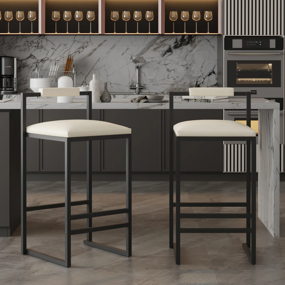 Set of 2 Barstools Faux Leather Upholstered Bar Stools Modern Metal Frame Dining Chairs for Counter, Kitchen Island (Beige)
Set of 2 Barstools Faux Leather Upholstered Bar Stools Modern Metal Frame Dining Chairs for Counter, Kitchen Island (Beige)