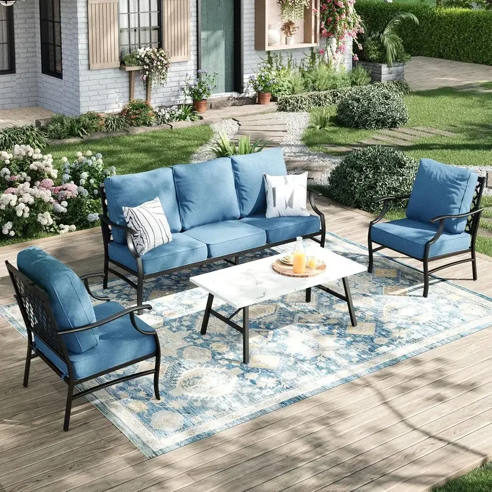 Patio urniture Set 4 pcs, Metal Outdoor Patio urniture, 3-Seat Soa, 2 Single Chairs, Coee Table and 5.75" Extra Thick Cushion, C
Patio urniture Set 4 pcs, Metal Outdoor Patio urniture, 3-Seat Soa, 2 Single Chairs, Coee Table and 5.75" Extra Thick Cushion, C