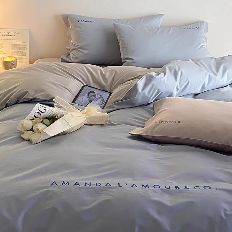 2024 High-end Light Luxury Style Long-staple Cotton Four-piece Set Pure Cotton New Sate Embroidery Quilt Set Bedding Blue Gray
2024 High-end Light Luxury Style Long-staple Cotton Four-piece Set Pure Cotton New Sate Embroidery Quilt Set Bedding Blue Gray
