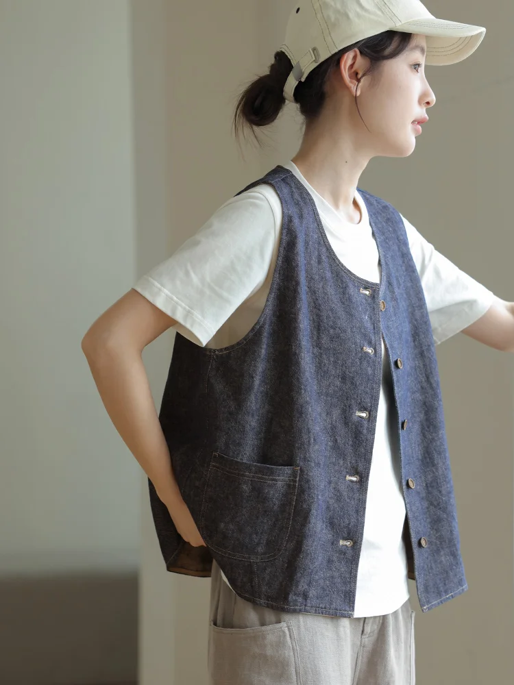 Женский джинсовый жилет из высококачественного льняно-хлопкового полотна двойного плетения, оригинальный дизайн, на пуговицах, круглый вырез, весна 2024
Женский джинсовый жилет из высококачественного льняно-хлопкового полотна двойного плетения, оригинальный дизайн, на пуговицах, круглый вырез, весна 2024