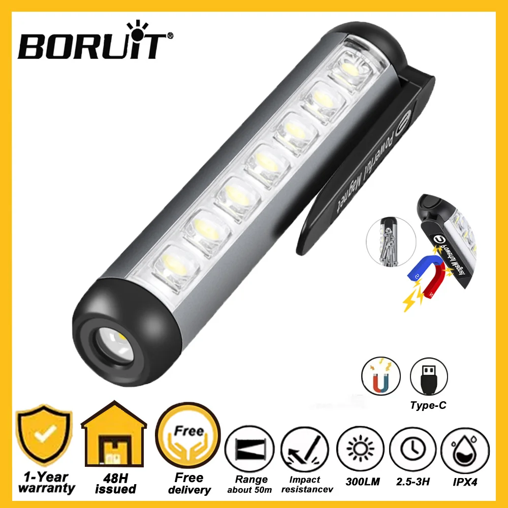 BORUiT Mini LED Flashlight Type-C Rechargeable Ultra Bright Torch with Clip and Magnet Waterproof Work Light for Camping Use
BORUiT Mini LED Flashlight Type-C Rechargeable Ultra Bright Torch with Clip and Magnet Waterproof Work Light for Camping Use