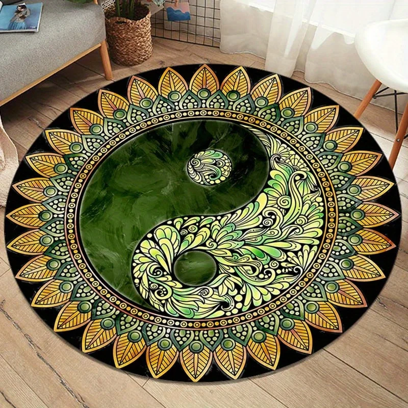 1pc A vibrant Yin Yang Mandala round rug - with its intricate black and yellow pattern, perfect for living room or bedroom decor
1pc A vibrant Yin Yang Mandala round rug - with its intricate black and yellow pattern, perfect for living room or bedroom decor