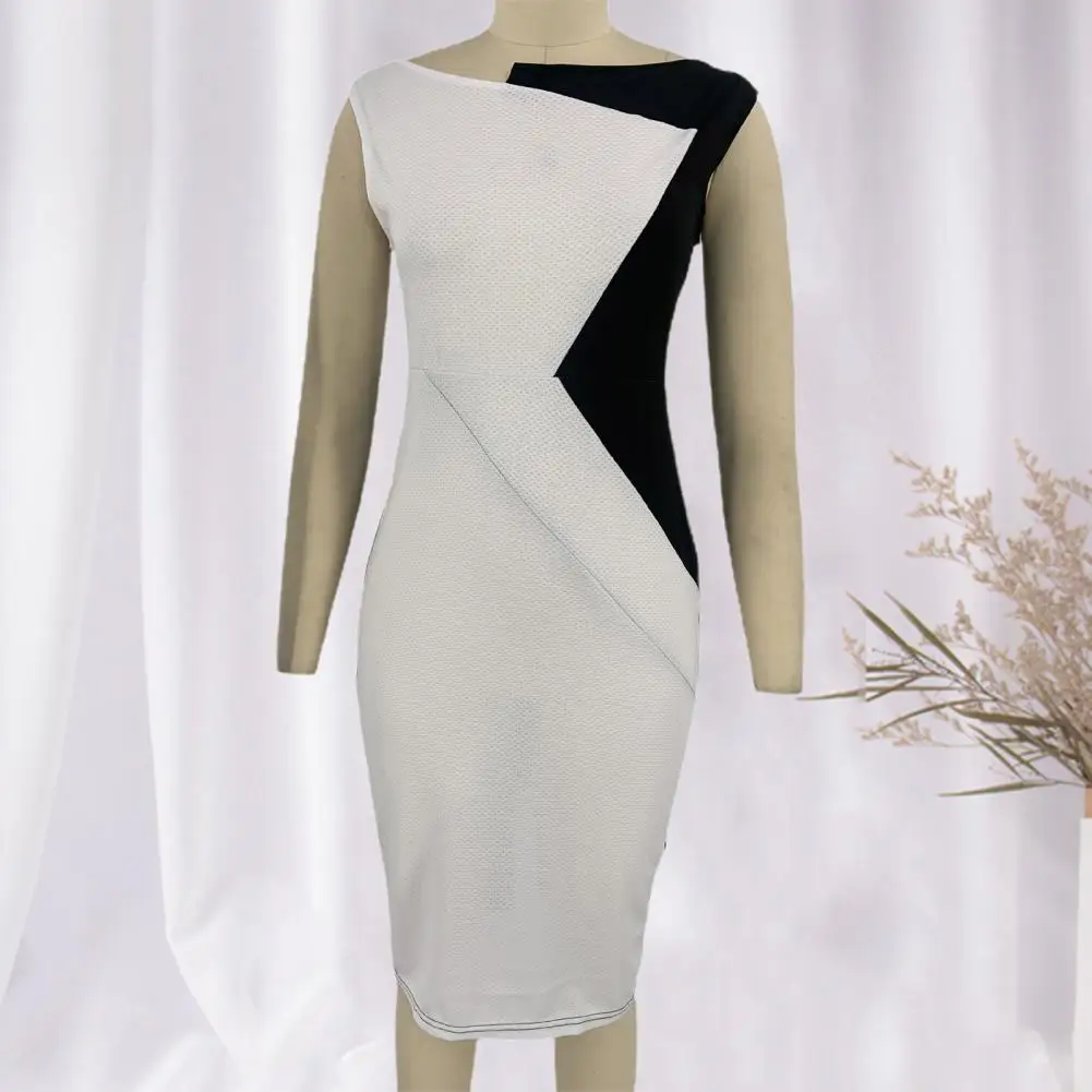 Women Dress Elegant Midi Dress with Color Matching Patchwork Back Split Formal Office Style for Women Hip-hugging Silhouette
Women Dress Elegant Midi Dress with Color Matching Patchwork Back Split Formal Office Style for Women Hip-hugging Silhouette